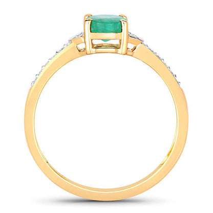 0.82 Carat Genuine Zambian Emerald and White Diamond 14K Yellow Gold Ring