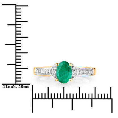 0.82 Carat Genuine Zambian Emerald and White Diamond 14K Yellow Gold Ring