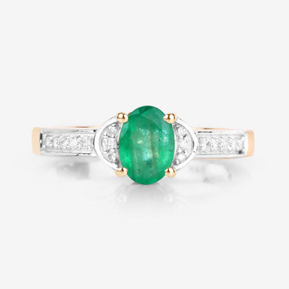 0.82 Carat Genuine Zambian Emerald and White Diamond 14K Yellow Gold Ring