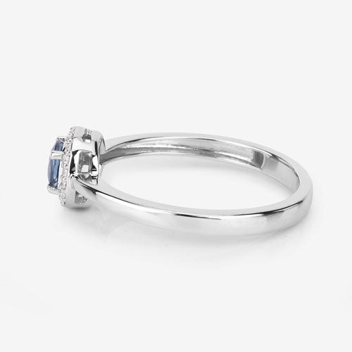 0.52 Carat Genuine Blue Sapphire and White Diamond 14K White Gold Ring