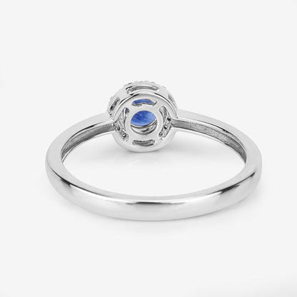 0.52 Carat Genuine Blue Sapphire and White Diamond 14K White Gold Ring