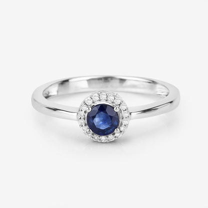 0.52 Carat Genuine Blue Sapphire and White Diamond 14K White Gold Ring