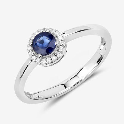 0.52 Carat Genuine Blue Sapphire and White Diamond 14K White Gold Ring