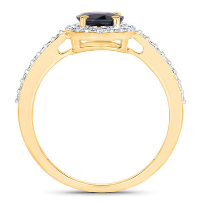 1.82 Carat Genuine Blue Sapphire and White Diamond 14K Yellow Gold Ring