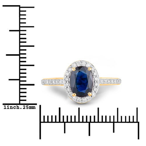 1.82 Carat Genuine Blue Sapphire and White Diamond 14K Yellow Gold Ring