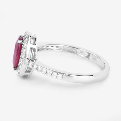 1.73 Carat Genuine Ruby and White Diamond 14K White Gold Ring