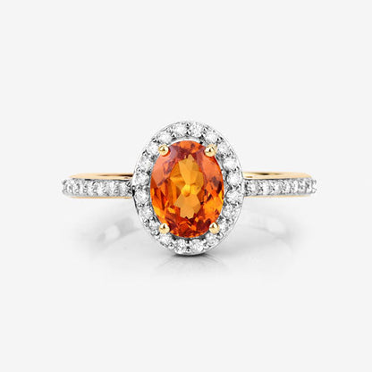 1.66 Carat Genuine Spessartite Garnet and White Diamond 14K Yellow Gold Ring