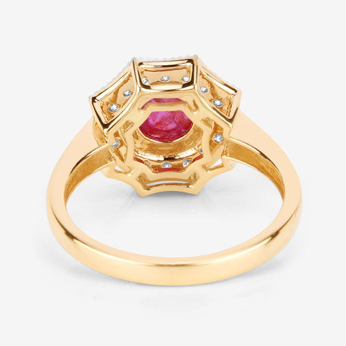 2.01 Carat Genuine Ruby and White Diamond 14K Yellow Gold Ring