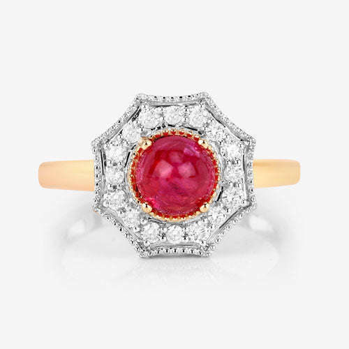 2.01 Carat Genuine Ruby and White Diamond 14K Yellow Gold Ring
