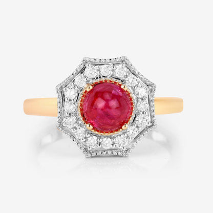 2.01 Carat Genuine Ruby and White Diamond 14K Yellow Gold Ring