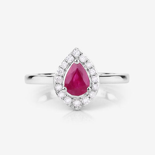 0.92 Carat Genuine Ruby and White Diamond 14K White Gold Ring