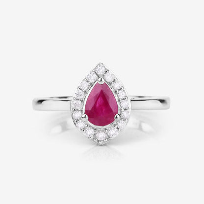 0.92 Carat Genuine Ruby and White Diamond 14K White Gold Ring