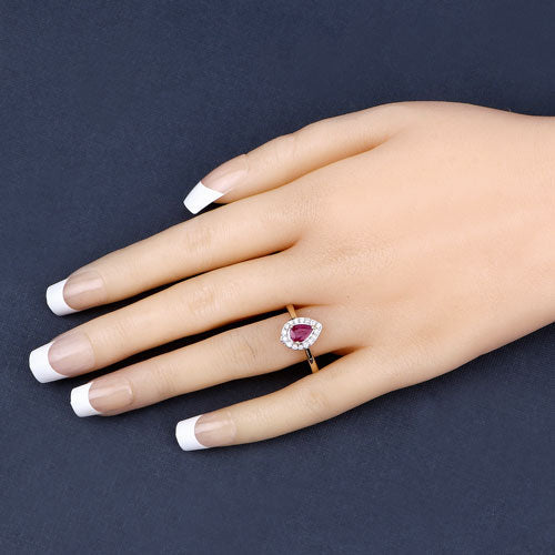 0.92 Carat Genuine Ruby and White Diamond 14K White Gold Ring