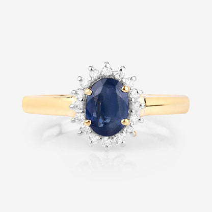 1.11 Carat Genuine Blue Sapphire and White Diamond 10K Yellow Gold Ring