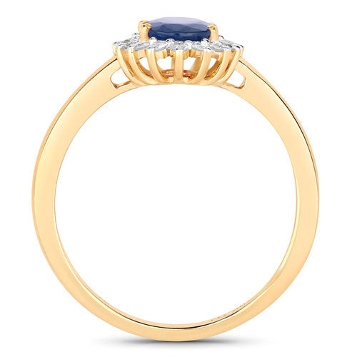 1.11 Carat Genuine Blue Sapphire and White Diamond 10K Yellow Gold Ring