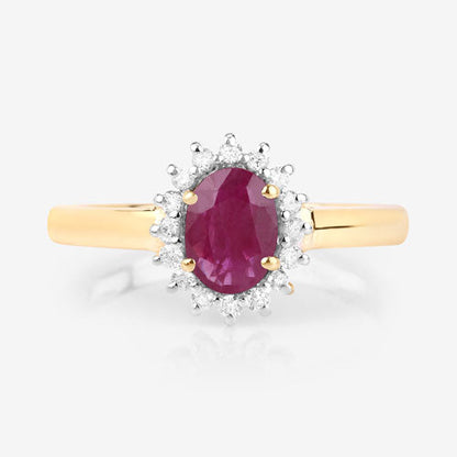 1.01 Carat Genuine Ruby and White Diamond 10K Yellow Gold Ring