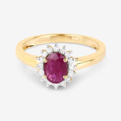 1.01 Carat Genuine Ruby and White Diamond 10K Yellow Gold Ring