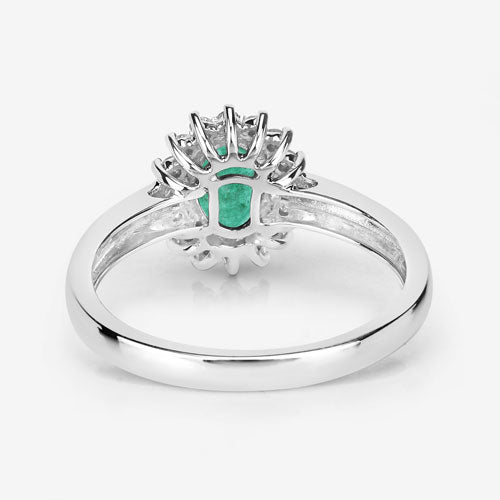 0.86 Carat Genuine Zambian Emerald and White Diamond 14K White Gold Ring