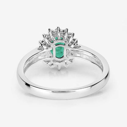 0.86 Carat Genuine Zambian Emerald and White Diamond 14K White Gold Ring