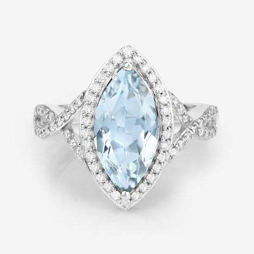 2.24 Carat Genuine Aquamarine and White Diamond 14K White Gold Ring
