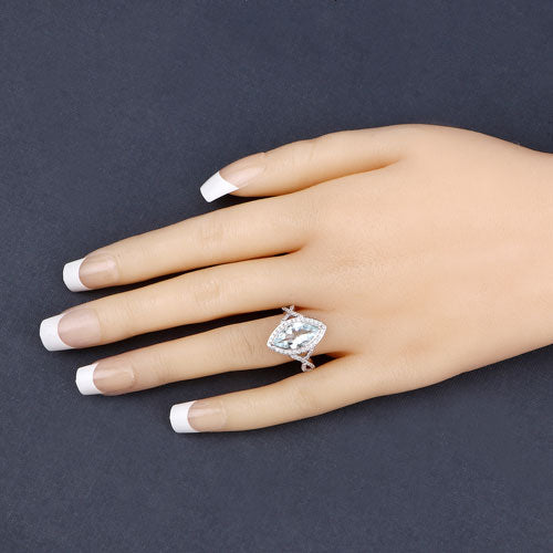 2.24 Carat Genuine Aquamarine and White Diamond 14K White Gold Ring