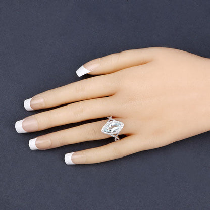 2.24 Carat Genuine Aquamarine and White Diamond 14K White Gold Ring