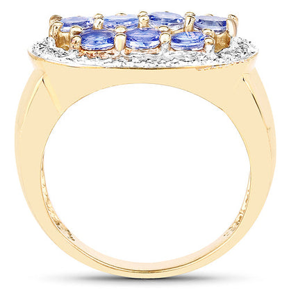 14K Yellow Gold Plated 1.70 Carat Genuine Tanzanite .925 Sterling Silver Ring