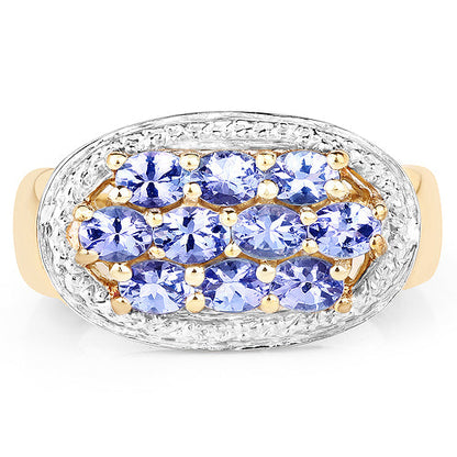 14K Yellow Gold Plated 1.70 Carat Genuine Tanzanite .925 Sterling Silver Ring