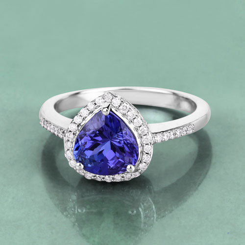 2.33 Carat Genuine Tanzanite and White Diamond 14K White Gold Ring