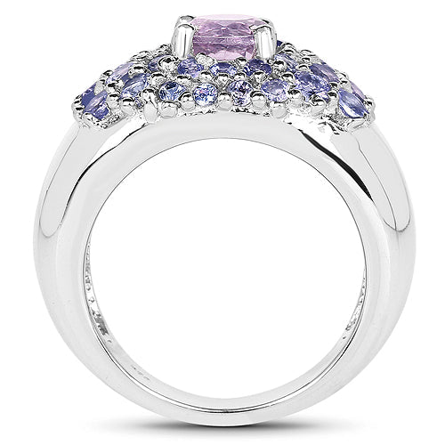 2.43 Carat Genuine Amethyst and Tanzanite .925 Sterling Silver Ring