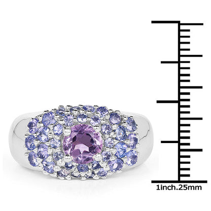 2.43 Carat Genuine Amethyst and Tanzanite .925 Sterling Silver Ring