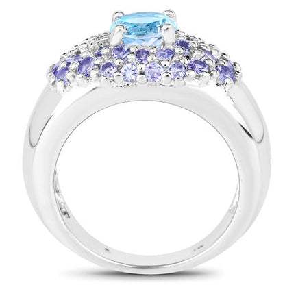 2.78 Carat Genuine Blue Topaz and Tanzanite .925 Sterling Silver Ring