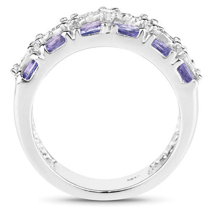 2.05 Carat Genuine Tanzanite and White Topaz .925 Sterling Silver Ring