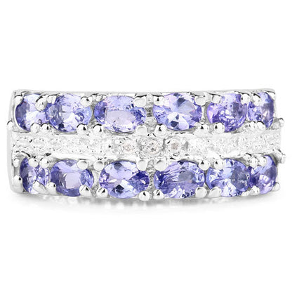 2.05 Carat Genuine Tanzanite and White Topaz .925 Sterling Silver Ring