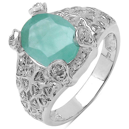 2.52 Carat Genuine Emerald & White Topaz .925 Sterling Silver Ring