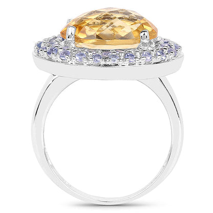 5.78 Carat Genuine Citrine and Tanzanite .925 Sterling Silver Ring
