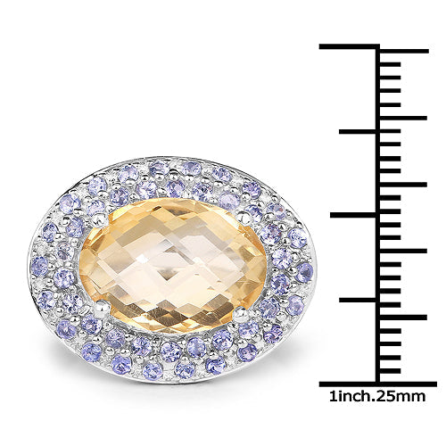 5.78 Carat Genuine Citrine and Tanzanite .925 Sterling Silver Ring