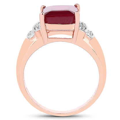 14K Rose Gold Plated 4.26 Carat Genuine Glass Filled Ruby and White Topaz .925 Sterling Silver Ring