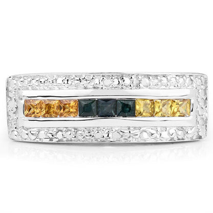 1.08 Carat Genuine Multi Sapphire .925 Sterling Silver Ring