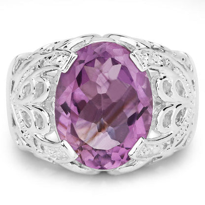 8.24 Carat Genuine Amethyst and White Topaz .925 Sterling Silver Ring