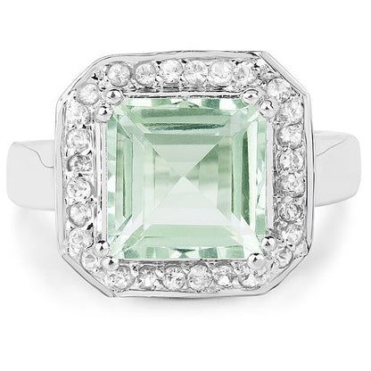 5.21 Carat Genuine Green Amethyst and White Topaz .925 Sterling Silver Ring