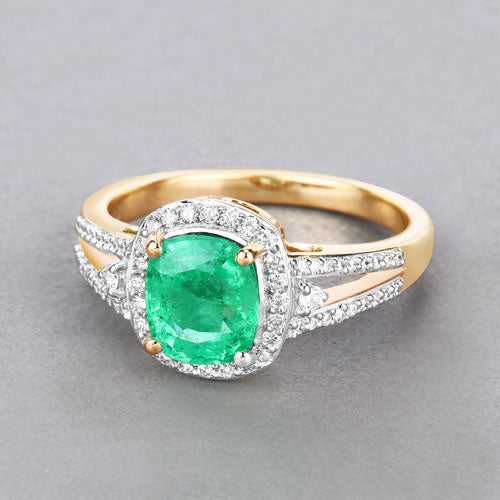 1.65 Carat Genuine Ethiopian Emerald and White Diamond 14K Yellow Gold Ring