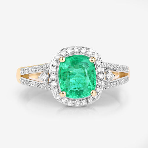 1.65 Carat Genuine Ethiopian Emerald and White Diamond 14K Yellow Gold Ring