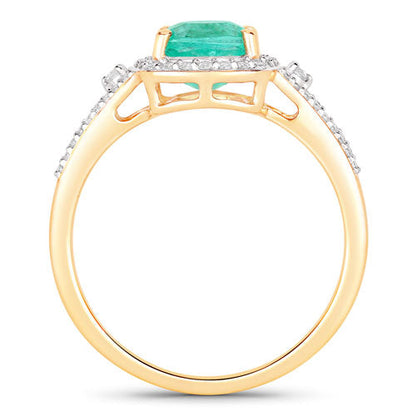 1.65 Carat Genuine Ethiopian Emerald and White Diamond 14K Yellow Gold Ring