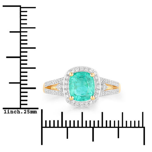 1.65 Carat Genuine Ethiopian Emerald and White Diamond 14K Yellow Gold Ring