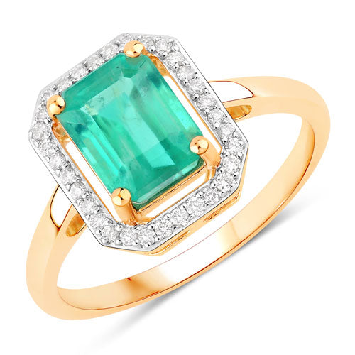 1.62 Carat Genuine Ethiopian Emerald and White Diamond 14K Yellow Gold Ring