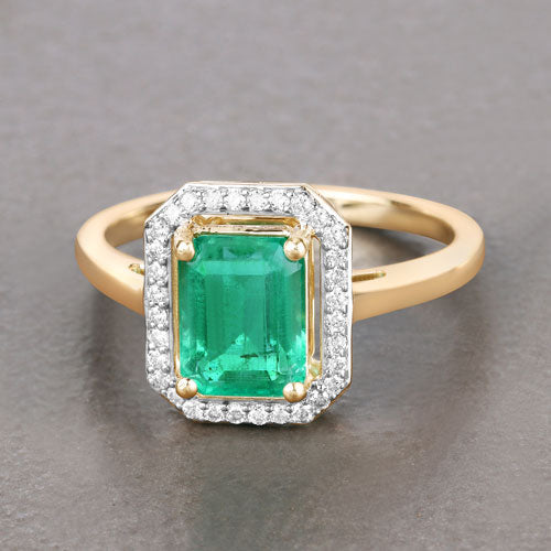 1.62 Carat Genuine Ethiopian Emerald and White Diamond 14K Yellow Gold Ring