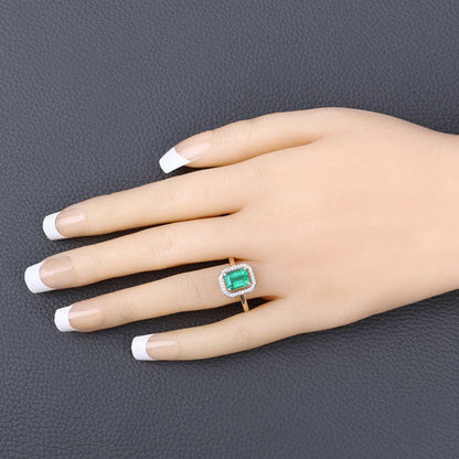 1.62 Carat Genuine Ethiopian Emerald and White Diamond 14K Yellow Gold Ring