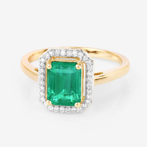 1.62 Carat Genuine Ethiopian Emerald and White Diamond 14K Yellow Gold Ring