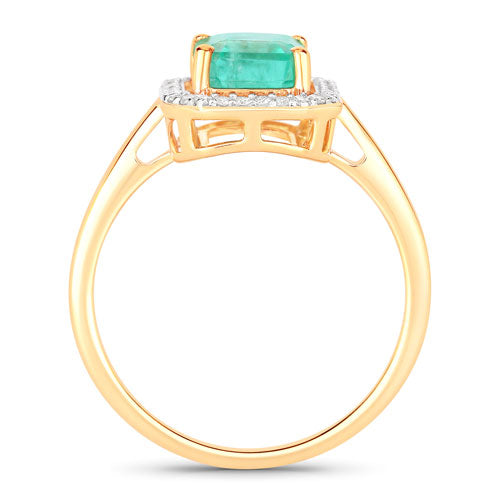 1.62 Carat Genuine Ethiopian Emerald and White Diamond 14K Yellow Gold Ring